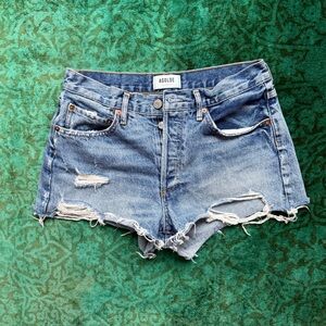 Agolde Light Blue Distressed Jean Shorts